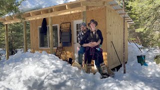 Off Grid Cabin in the WoodsSpring trip massive snow [upl. by Koosis631]