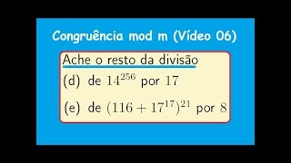 Profmat MA14 Congruência Módulo m Vídeo 06 Exercício Resolvido [upl. by Eerahs]