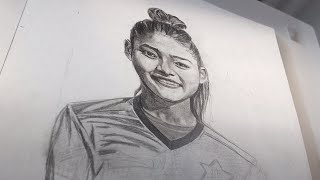 pencil sketch drawing anjanaranamagar7504 Gk nepali women footballer  gurung arts [upl. by Aubree]