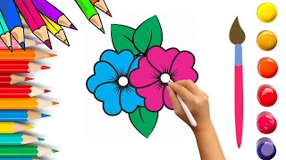 How To Draw Flower 💐 Drawing Painting amp Coloring For Kids and Toddlers Child Art 🐋🌈🎨 [upl. by Laszlo540]