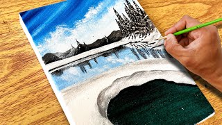 Winter scenery painting  Canvas painting  Painting tutorial [upl. by Tavy]