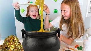 DIY GOLD LEPRECHAUN SLIME 🍀⭐ Adley Makes some fun April Fools Slime with her Friend [upl. by Neelrihs]