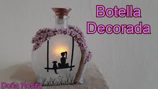 Botella decorda con ELEGANCIA  Manualidades faciles  DIY Como recilar BOTELLAS bottle art [upl. by Ahsekram]