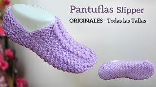 Pantuflas Babuchas sin aumentos ni disminuciones a Dos Agujas Tejidos y Patrones a Palitos Fáciles [upl. by Itsym]