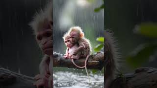 OMG Hes Never Seen Rain Before 😲 monkey cutebabyanimals [upl. by Adekan]