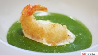 Crema di cime di rapa al cumino burrata e gamberi croccanti al cocco by Rubina Rovini  Ricettait [upl. by Ynohta]