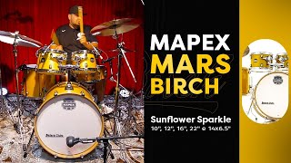 MAPEX Mars Birch Sunflower Sparkle 22quot10quot12quot16quot e Caixa 14x65quot [upl. by Forrer]