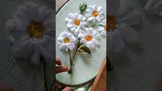 ribbon embroidery flowers tutorial menyulam batang dan daun design simple for beginners shorts [upl. by Ecydnak268]