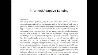 Informed Adaptive Sensing [upl. by Fante]