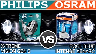 💡 Philips Xtreme Vision Gen2 vs Osram Cool Blue Intense 5000K  D3S Xenon Brenner Vergleichstest [upl. by Ydal]