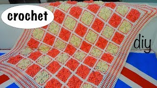 MANTA FRAZADA CUADROS TEJIDOS CROCHET BLANKET DIY [upl. by Aneleairam]