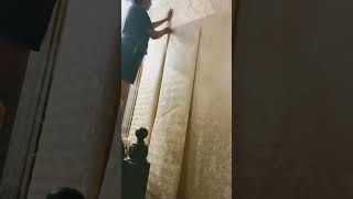 wallpaper pasting  give your wall new look wallpaper walldecor viralvideo [upl. by Constant]