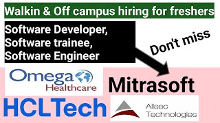 Walkin amp Off campus hiring for freshers  HCLTech hiring for different roles  Dont miss [upl. by Batty274]