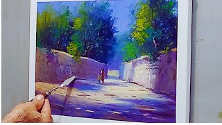 How to Draw a Garden Alley Very Easily  Beautiful Garden  Oil Painting for Beginners [upl. by Haland]