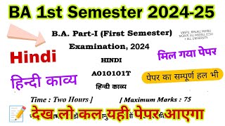 BA 1st Semester Hindi Kavya Most Important Question  BA 1st Semester Hindi Sahitya Paper 20242025 [upl. by Aneis630]