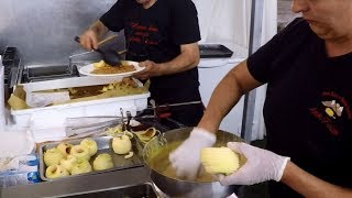 Italy Street Food Cutting and Frying Frittelle di Mele Apple Fried Pancakes [upl. by Brion97]