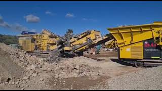 SCREEN  Keestrack Combo K3 Scalping Screen amp R3 Impactor crushing concrete in train [upl. by Eenwat]