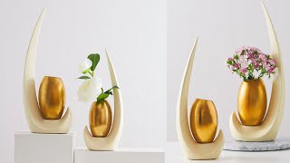 How To Make Decorative Flower Vase  Unique Cement vase Idea [upl. by Abdella]