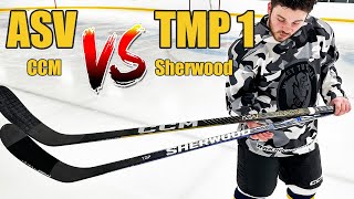 CCM ASV vs Sherwood CODE TMP1 Hockey Stick Review  Which stick model below top spec is best [upl. by Ellehsal]