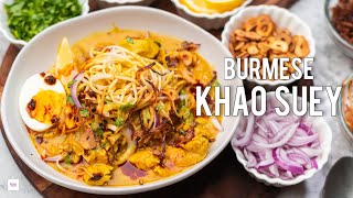 Burmese Khao suey recipe  Chicken Khao suey recipe  Khow suey condiments  Chilli oil  birista [upl. by Groark]