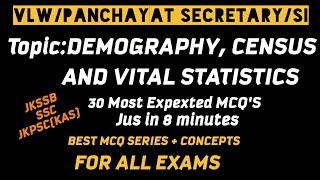 DEMOGRAPHYCENSUS and VITAL STATISTICSVLWSIFAATOP 30 MCQSjkssbsscBest MCQ series [upl. by Salangi]