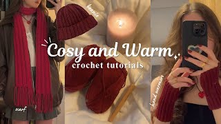 cozy crochet tutorials  hand warmers scarf beanie ⊹₊⟡⋆ [upl. by Noda237]