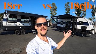 Grey wolf 18rr vs Wolf pup 18rjb two small toy hauler campers by Cherokee Forest River [upl. by Oderf]