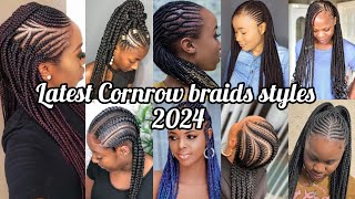 Latest Cornrow braids hairstyles  Twist hairstyles 2024  Ghana weaving ponytail braids [upl. by Ema]