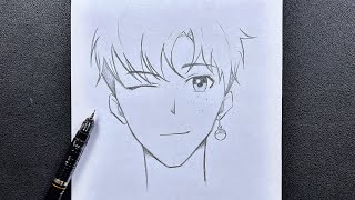 Easy anime drawing  how to draw anime boy easy stepbystep [upl. by Ahcsim838]