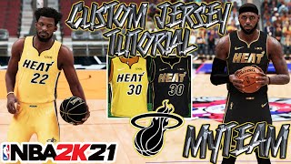 MIAMI HEAT TROPHY CUSTOM JERSEY TUTORIAL EARNED GOLD UNIFORM NBA 2K21 MyTeam CREATION [upl. by Strickler482]