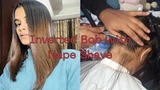 Inverted Bob Hair Cut  Nape Clean । Nape Shave Razzor Girl lookscutesalon shorthaircut headshave [upl. by Duwalt]