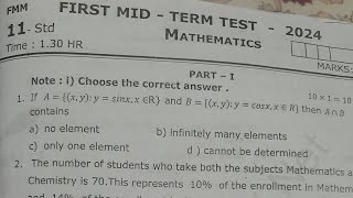 11th Maths first midterm exam original question paper 2024 [upl. by Skricki710]