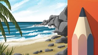 Simple and easy Beachscape Tutorial  Autodesk Sketchbook Mobile [upl. by Damalis]