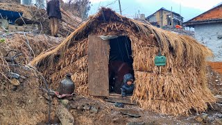 Beautiful And Relaxing Nepali Mountain Village Life in Hailstone Rain Time। Winter Season Life Nepal [upl. by Autrey]