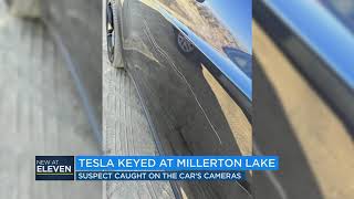 Teslas camera captures man vandalizing vehicle in California [upl. by Wendi]