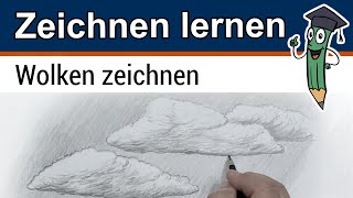 WOLKEN ZEICHNEN  Praxisübung Schraffieren lernen  Zeichnen lernen OnlineKurs [upl. by Mattheus]