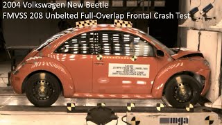 19982010 Volkswagen New Beetle FMVSS 208 Unbelted FullOverlap Crash Test [upl. by Lellih]