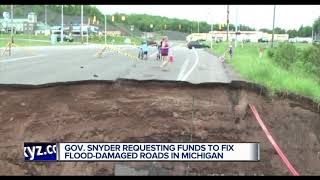 Gov Snyder requesting funds to fix flooddamaged raods in Michigan [upl. by Pampuch]