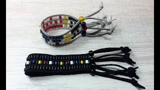 How To Make a Leather Loomed Bracelet  Wampum Beads [upl. by Quincey]