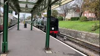 34053 Sir Keith Park arrives at Swanage station [upl. by Lyrej972]