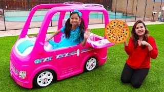 Wendy Pretend Play Food Delivery w Pink Barbie Food Truck Car Toy [upl. by Yevre]