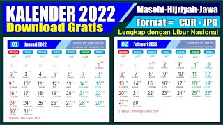 Kalender 2022 Lengkap dengan Tanggal Merah Masehi Hijriyah Jawa  Download format CDR  Template [upl. by Aivat]