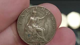 UK 1918 FARTHING Coin REVIEW  VALUE [upl. by Drofnil215]