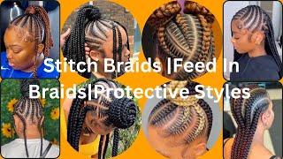 Stitch BraidsFeed In BraidsProtective Styles [upl. by Yerfdog]