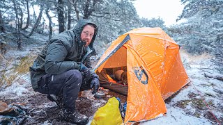 WINTER STORM CAMPING  SNOW  Heavy Rain  Strong Winds  THUNDER [upl. by Grane]