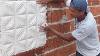 Incrível instalação de gesso3D direto no Tijolos em Área externa [upl. by Aihc]