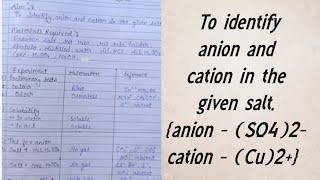 Salt analysis To identify anion and cation in the given salt anion SO42 and cation Cu2 [upl. by Arthur]