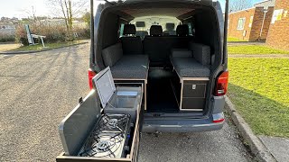 VW Transporter Sportline Kombi Conversion  Rear Bench and Pull out Kitchen amp Clayton Powerstation [upl. by Ennoid103]