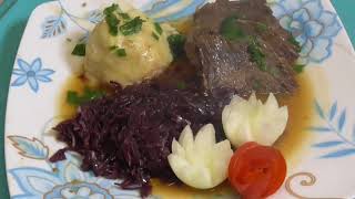 Sauerbraten zubereiten 45 Min mit Rotkohl und Knödel im Schnellkochtopf [upl. by Etnelav]