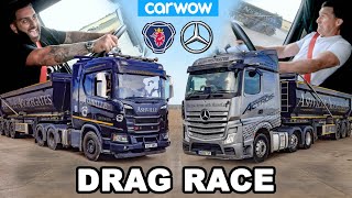 Mercedes Actros vs Scania R500  DRAG RACE amp 44 Ton BRAKE TEST [upl. by Flosser]